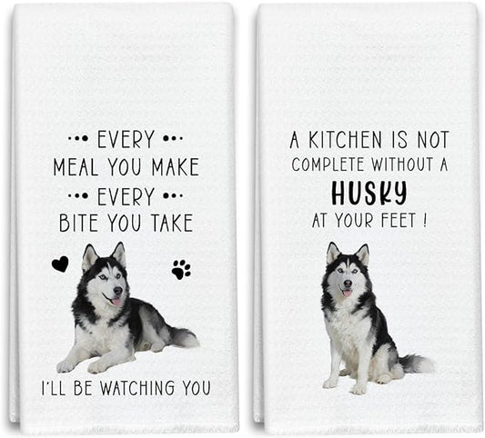 Funny Husky Dish Towels for Kitchen Sets of 2, Gifts for Husky Dog Lover, Drying Cloth Tea Towel Hand Towels for Cooking Baking Bathroom Decor, 16 x 24 Inch -19
