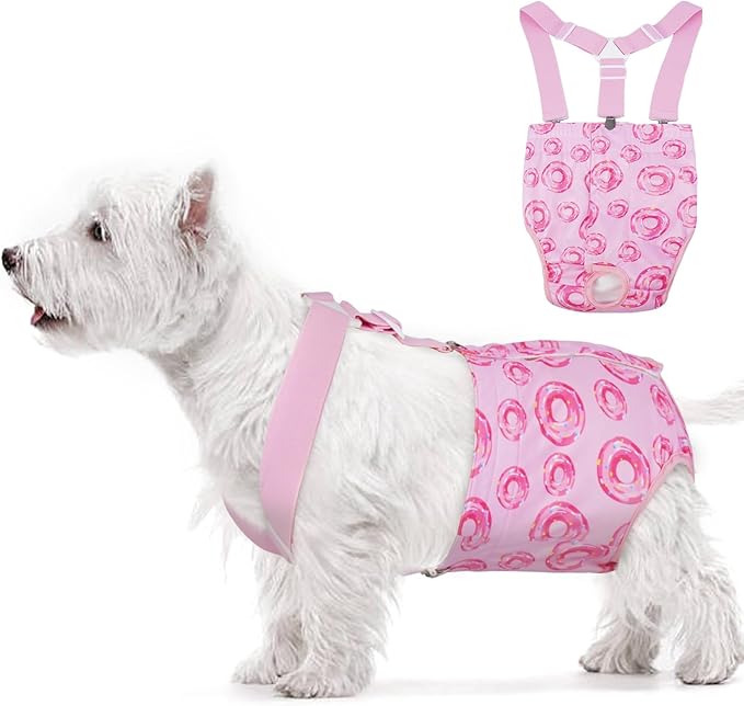 Dog Diapers Female with Suspender, Reusable Dog Diaper Female, Washable Doggie Diapers for Medium Doggy in Heat Cycle Period Incontinence, Boston Terrier, Pug (Pink M)