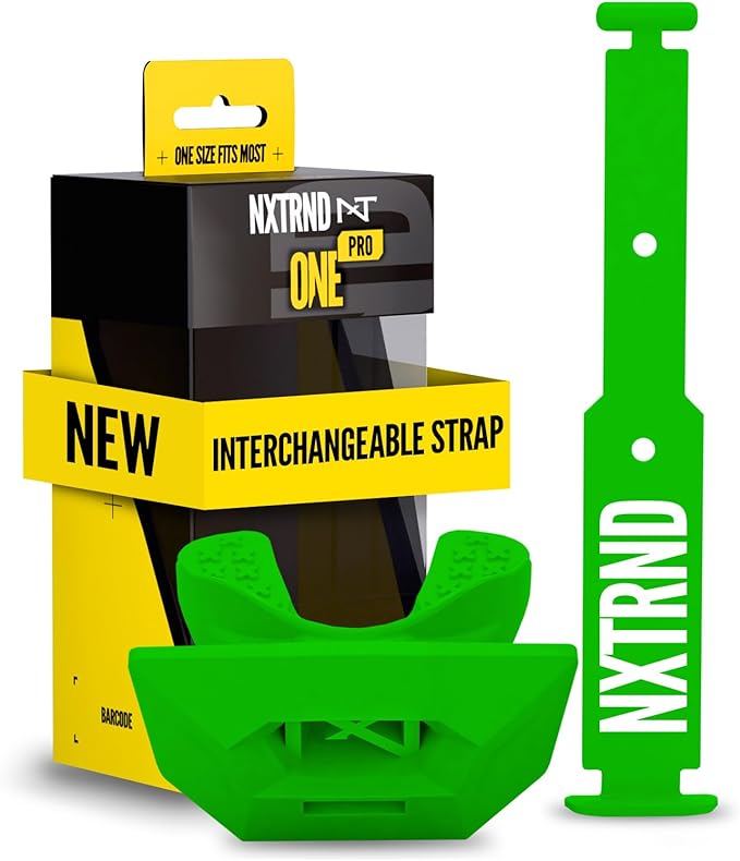 Nxtrnd One Pro Football Mouth Guard, Interchangeable Strap, Fits Adult & Youth (Green)