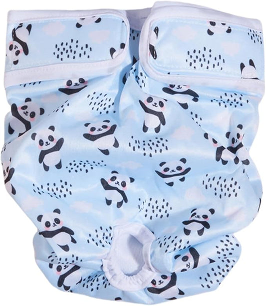 HDKUW Female Dog Diaper, Cute Washable Sanitary Pantie Reusable Puppy Sanitary Pants Pet Underwear Diapers Jumpsuits for Dogs Girl in Heat Period Panda M