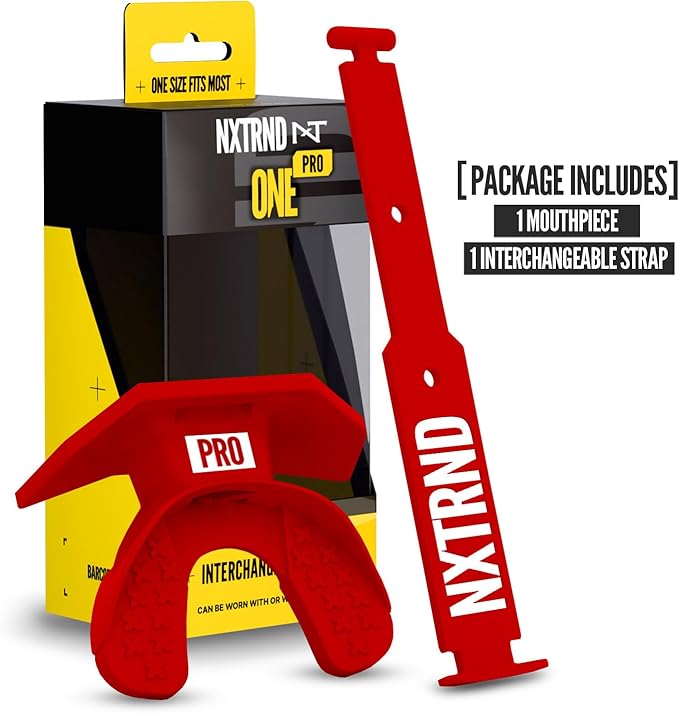 Nxtrnd One Pro Football Mouth Guard, Interchangeable Strap, Fits Adult & Youth (Red)