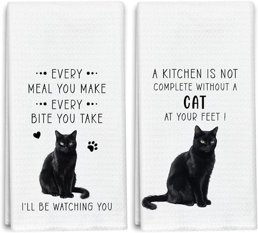 Black Cat Funny Dish Towels for Kitchen Sets of 2, Gifts for Cat Lover, Drying Cloth Tea Towel Hand Towels for Cooking Baking Bathroom Decor, 16 x 24 Inch -23