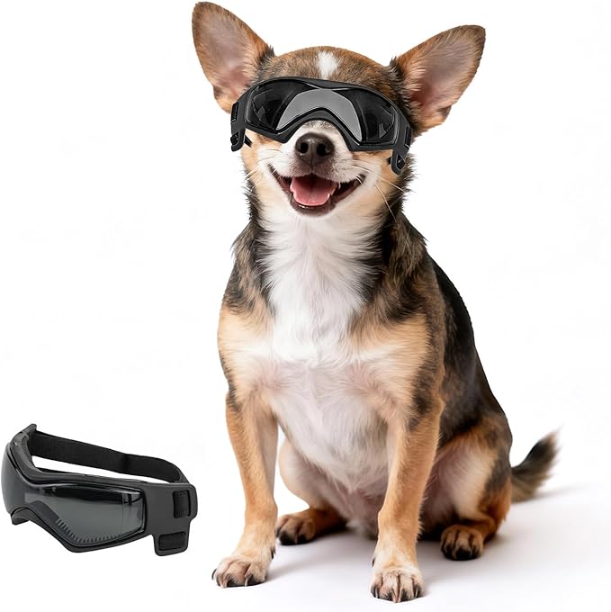 PETLESO Dog Goggles Small Breed, XS Dog Sunglasses Chihuahua Glasses Anti-UV Eyes Protection for XSmall Pets Tiny Dogs Cats, Black XS