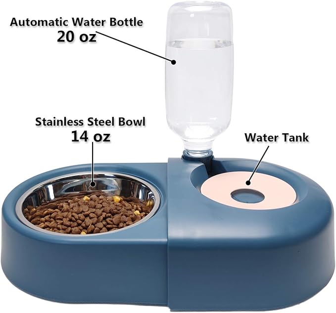Olsa Double Cat Dog Bowls, Cat Food Bowls with Automatic Water Dispenser Bottle, Dog Food and Water Bowl with Detachable Stainless Steel Bowl for Small Medium Large Dog Cat