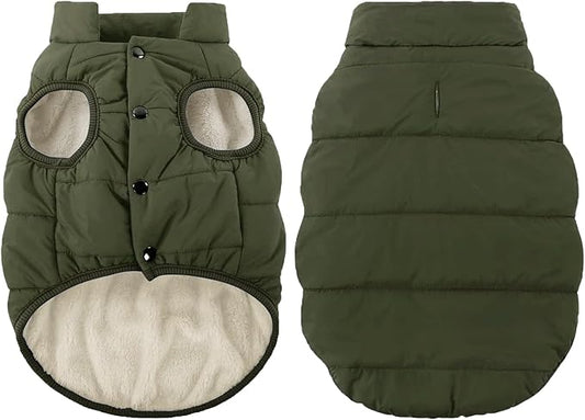 ASENKU Windproof Dog Winter Coat Waterproof Fleece Jacket Cold Weather Pet Apparel for Small Medium Large Dogs (ArmyGreen, XL)