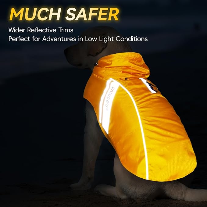 VIVAGLORY Wetoff Dog Raincoat, Rain Coat for Dog All Seasons Adventure, Rain Jacket with Harness Hole & Hood, Reflective Lightweight Waterproof for Doggy & Puppy, S, Yellow