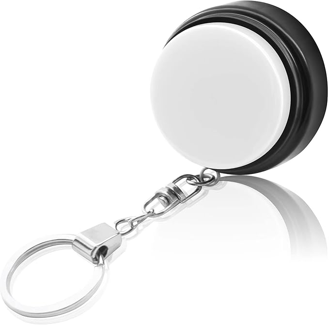 Recordable Talking Button with Keychain, 20s Voice Recording Time Sound Button Answer Buzzers Funny Buttons Record Your Own Words - White and Black (Battery Included), 2 x 2 x 1.4