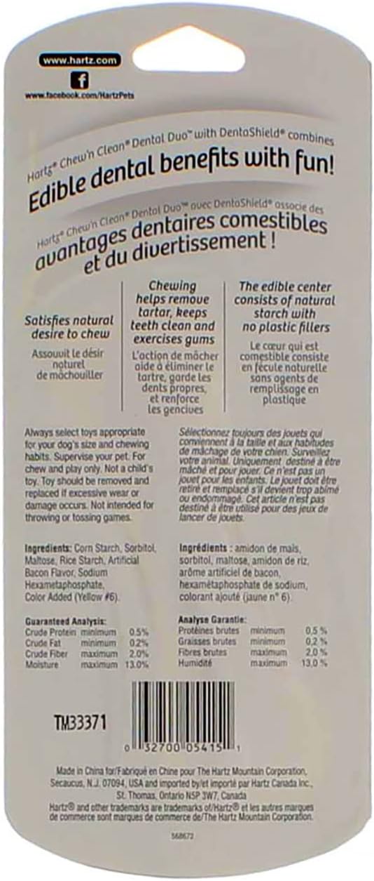 Hartz Chew N' Clean Dental Duo Dog Chew Toy Bacon Flavor, Medium 1 ea(Pack of 12)
