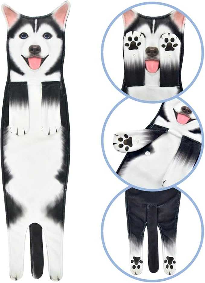 Husky Funny Hand Towels for Bathroom Kitchen Decor, Decorative Hanging Washcloths, Puppy Face Towels, Super Absorbent Soft Housewarming Gifts for Dog Lovers/Dog Mom