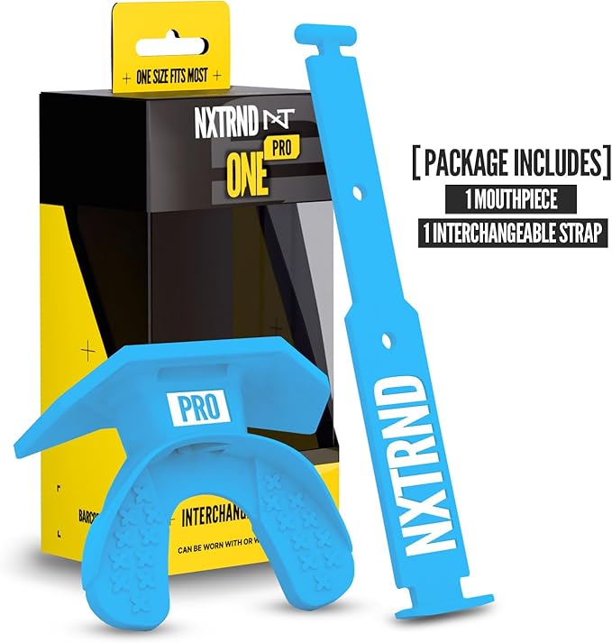 Nxtrnd One Pro Football Mouth Guard, Interchangeable Strap, Fits Adult & Youth (Neon Blue)