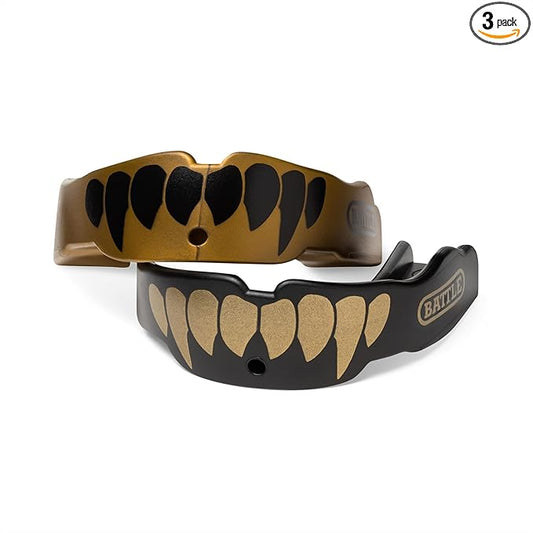Battle Fangs Football Mouthguard – Sports Mouth Guard with Removable Strap – Protector Mouthpiece Fits with or Without Braces on Teeth – Adult & Youth Mouth Guard Sizes, 2 Pack