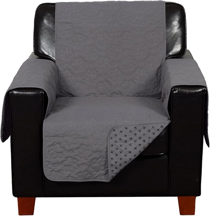 Furhaven Waterproof & Non-Slip Chair Cover Protector for Dogs, Cats, & Children - Quilted Paw Print Living Room Furniture Cover - Gray, Chair