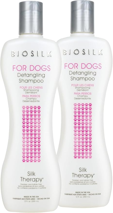 BioSilk for Dogs Silk Therapy Moisturizing Dog Detangling Shampoo - Dog Matted Hair Detangler Cleans, Moisturizes, and Detangles - Dematting Shampoo for Dogs, Grooming Supplies, 12 Fl Oz