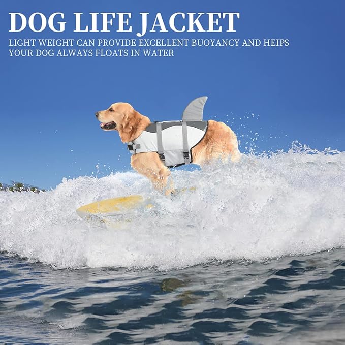 Fragralley Shark Dog Life Jacket, High Buoyancy with Tear-Resistant Nylon, Dog Float Vest for Swimming and Boating, Pet Life Preserver for Small Medium Large Dogs (PFD)