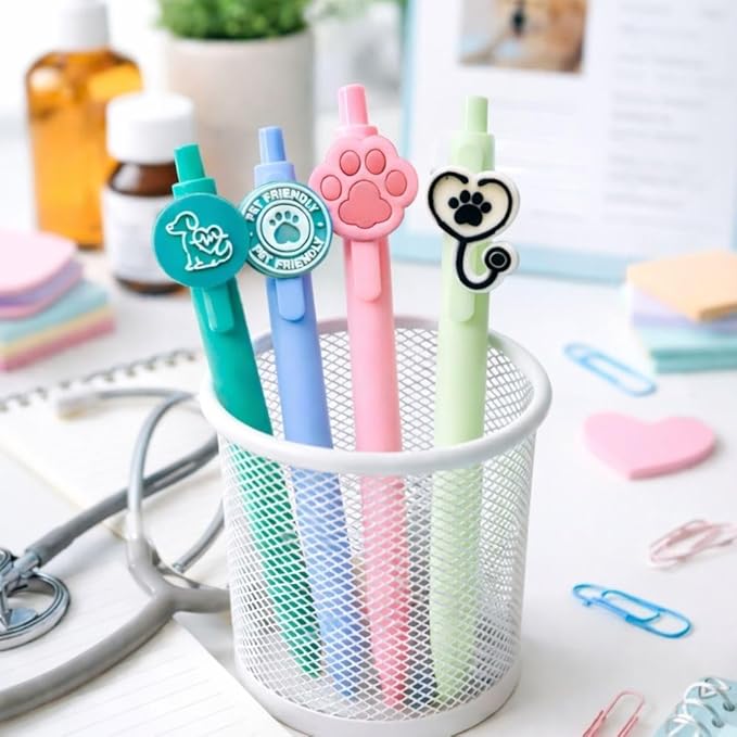 10PC Vet Tech Pens Black Gel Ink Pen Dog Puppy Clinic Hospital Desk Accessories Paw Stationery Set Appreciation Gifts For Animal Pet Groomers Lovers Veterinarian Veterinary Technicians Pharmacists