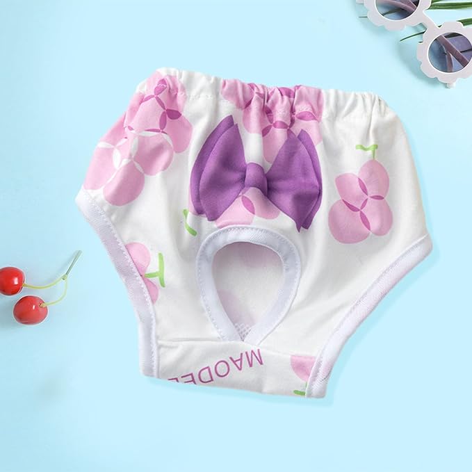 Environmentally Friendly Pet Menstrual Pants Dog Diapers for Heat Comfortable Absorbent Prevent Mess Cartoon Patterned Breathable Shorts Underwear Purple XL