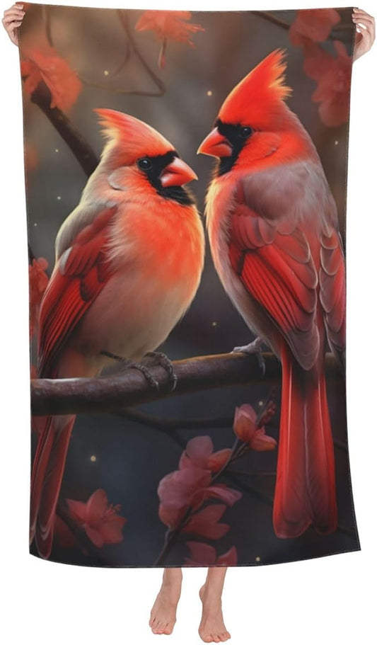 Cardinal Bird Beach Towel Nature Sand-Free Microfiber Bath Towel Ultra Soft Quick Dry Pool Towel Absorbent Towel Lightweight Towel for Outdoor Bathroom Swimming Decor 31inx51in
