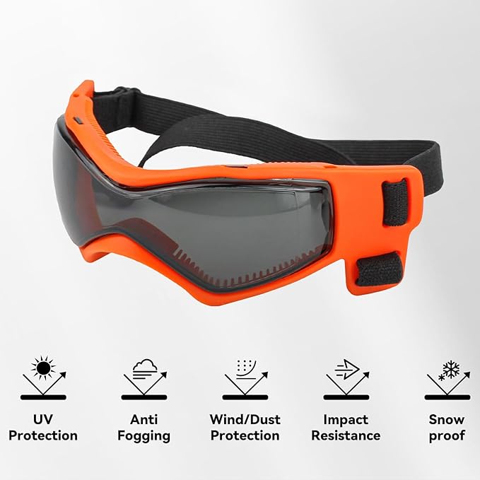 NAMSAN Dog Sunglasses Medium Breed, UV Protection Goggles for Small to Medium Dogs, Windproof Anti-Fog Snowproof Puppy Glasses, Easy Wear/Adjustable, Cool Orange