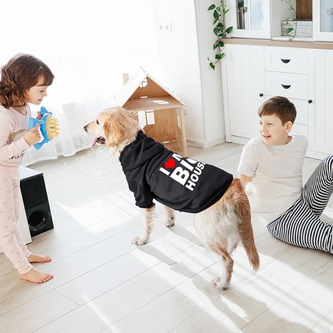 GreenJoy Dog Sweater Dog Hoodie Cold Weather Coat Hooded Sweatshirt for Puppies,Cats, Small Medium Large Dogs (Black(House), Large)