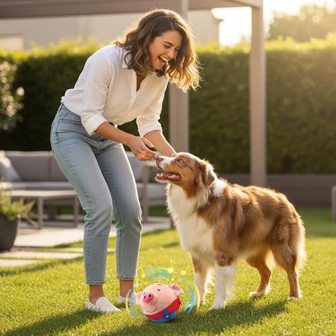 Interactive Dog Toys, 2025 New Active Moving Pet Plush Toy, Rechargeable Squeaky Dog Ball Toy with Talking Sound, Washable Cartoon Pig Plush Toy for Dogs Puppies (Dog)