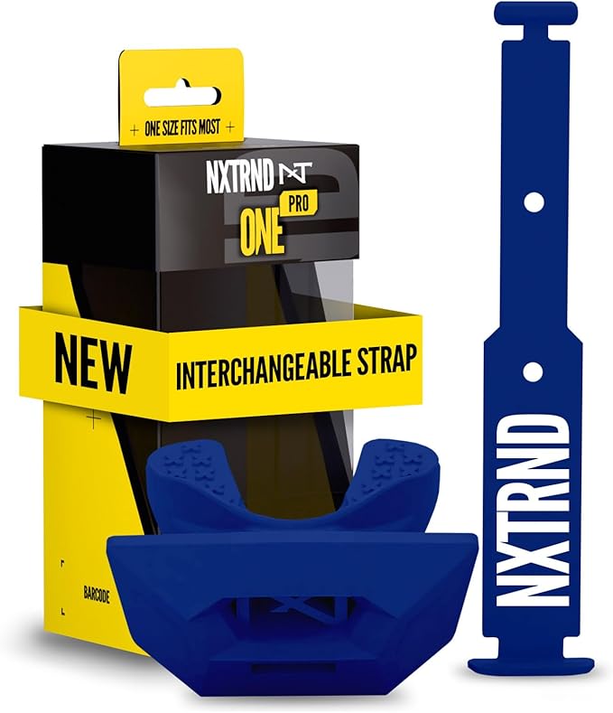 Nxtrnd One Pro Football Mouth Guard, Interchangeable Strap, Fits Adult & Youth (Navy Blue)