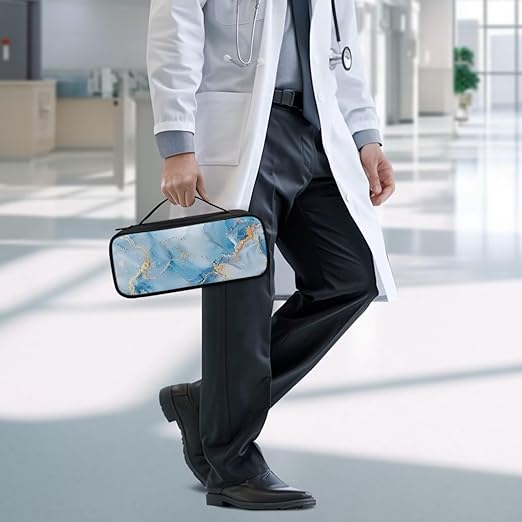 Gomyblomy Blue Marble Stethoscope Bag Travel Carrying Case for Stethoscope and Other Accessories, Large Capacity Stethoscope Case with Extra Mesh Pocket for Nurse Doctors