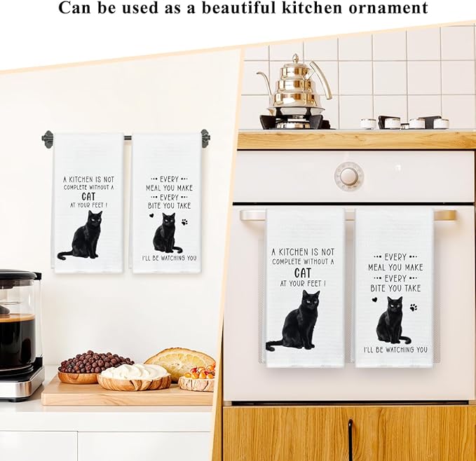 Black Cat Funny Dish Towels for Kitchen Sets of 2, Gifts for Cat Lover, Drying Cloth Tea Towel Hand Towels for Cooking Baking Bathroom Decor, 16 x 24 Inch -23