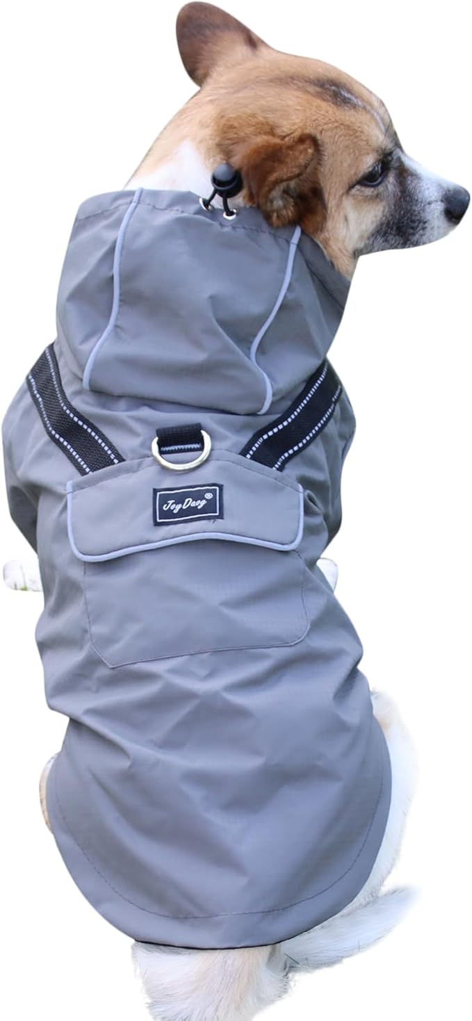 Premium Dog Raincoat with Hood for Small Dogs,Outdoor Sports Waterproof Dog Rain Jacket,Puppy Raincoat with Pockets,Grey S