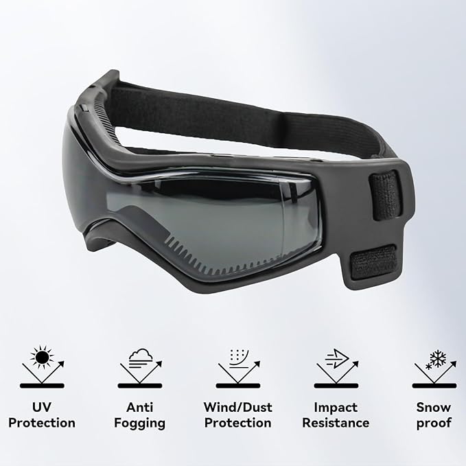 Enjoying Dog Sunglasses Medium Breed, Dog Goggles UV Protection, Cycling Eye Protection for Medium-Small Dogs, Outdoors Breathable Windproof Dustproof Anti-Fog, Adjustable Straps, Cool Black