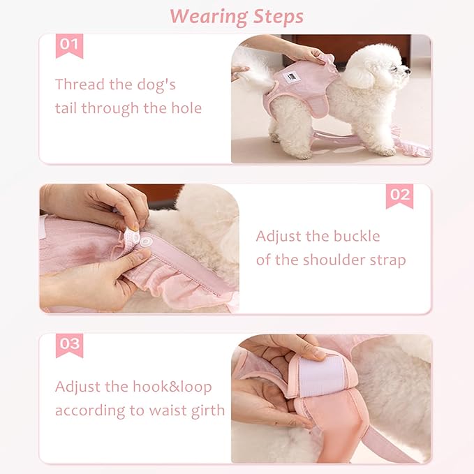 HDKUW Female Dog Diaper with Suspender, Washable Sanitary Pantie Reusable Puppy Sanitary Pants Pet Underwear Diapers Jumpsuits for Small Dogs Girl in Heat Period Pink M