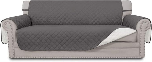 Easy-Going Reversible Oversized Couch Cover for 3 Cushion Couch Sofa Cover for Dogs Water Resistant Furniture Protector Cover with Foam Sticks for Pet (Oversized Sofa, Gray/Ivory)