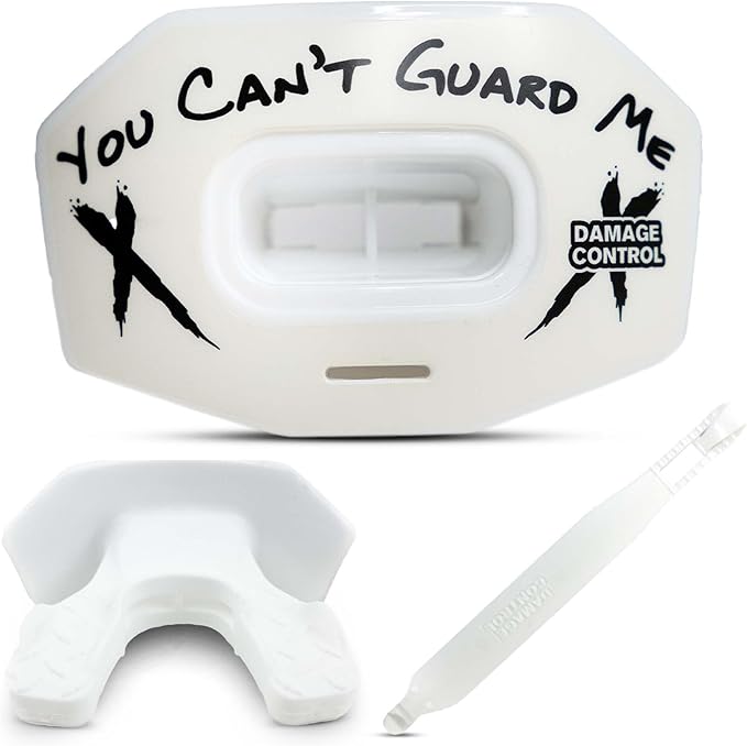 DAMAGE CONTROL Youth Football Mouth Guard – Breathable No Boil Mouthpiece, Protects Lips & Teeth, Works with Braces, Includes Helmet Strap – Sports Gear & Accessories (You Can't Guard Me)