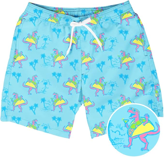 Tipsy Elves Men's Stretch Swim Trunks 7 Inch Inseam 4-Way Stretch with Mesh Liner - Quick-Dry Funny Swimwear Bathing Suit