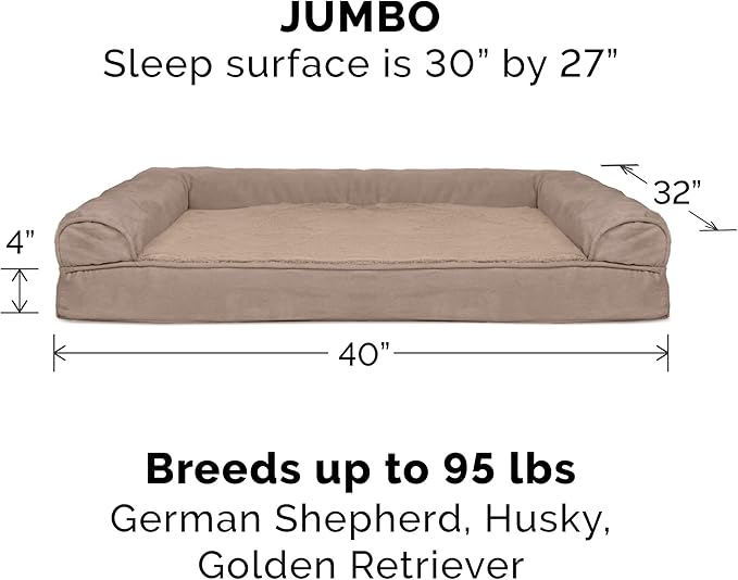 Furhaven Replacement Dog Bed Cover Plush & Suede Sofa-Style, Machine Washable - Almondine, Jumbo (X-Large)