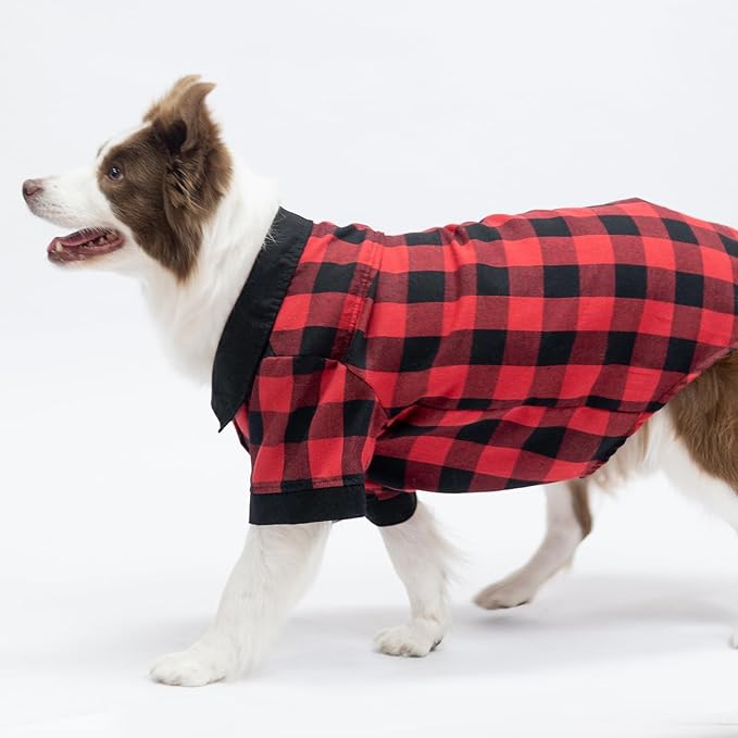 KOOLTAIL Christmas Dog Shirt, Red Buffalo Plaid Pet Shirts, Cute Dog Apparel Clothes Suitable for All Seasons, Comfortable Dogs T-shirt for Small Medium Large Dogs Cats Girl Boy, Pet Outfit Costume, L