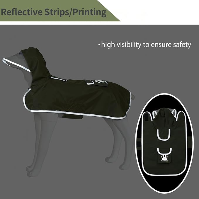 MAMORE Dog Raincoat Reversible,Waterproof Dog Rain Coat Hooded Slicker Poncho with Reflective Strip, Plaid Double Layer Rain Jacket for Small Medium Large Dogs (Army Green, Medium(13-22lb))