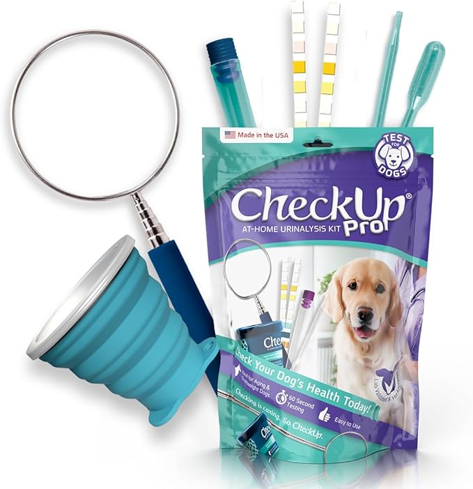 CheckUp Pro at Home Wellness Test for Dogs | Telescopic Pole, Reusable Cup, 2 Strips | Detection of 10 Indicators | pH, Protein, Urobilinogen, Glucose, Bilirubin, Ketone, S-Gravity, Blood in Urine