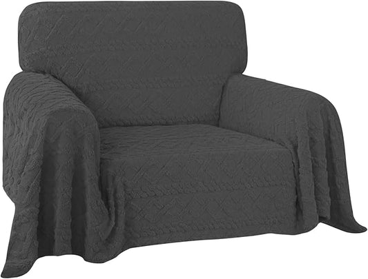 Easy-Going 80X102 inches Chair Sofa Cover, Jacquard Velvet Couch Slipcover for 1 Cushion Couch, L Shape Sectional Covers for Dogs, Washable Sofa Blanket, Furniture Protector for Pets, Dark Gray
