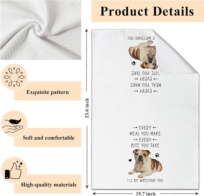 Funny English Bulldog Dish Towels for Kitchen Sets of 2, Gifts for English Bulldog Lover, Drying Cloth Tea Towel Hand Towels for Cooking Baking Bathroom Decor, 16 x 24 Inch -14
