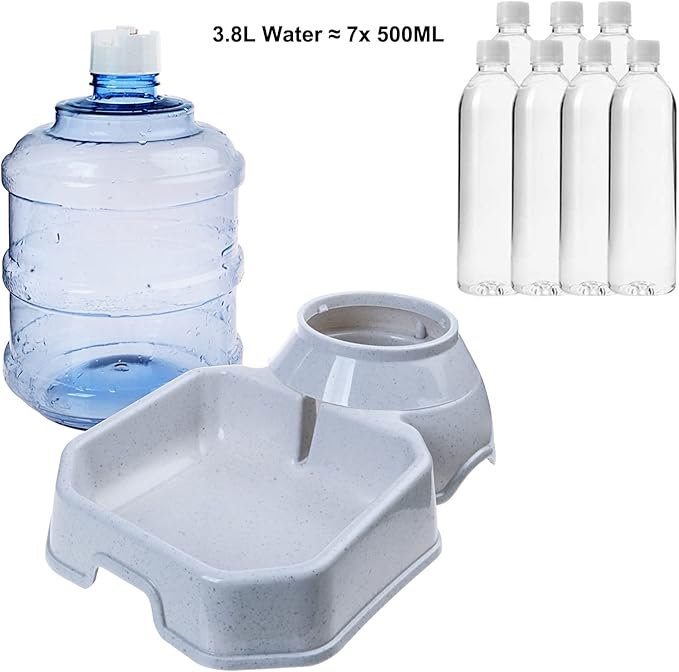 Pet Water Dispenser Station - 1 Gal Replenish Pet Waterer for Dog Cat Animal Automatic Gravity Water Drinking Fountain Bottle Bowl Dish Stand