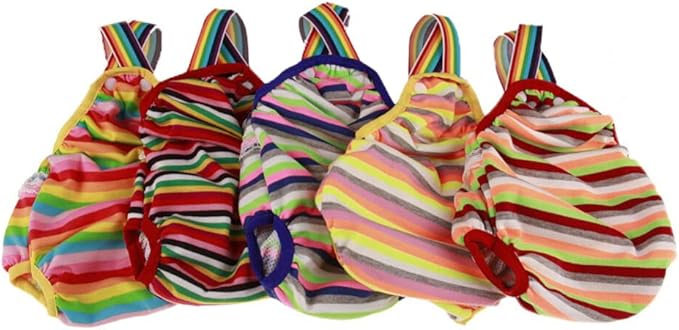 Mikikit Female Dog Diapers Dog Menstrual Pants Soft Cotton Striped Adorable Flower Straps Size XL