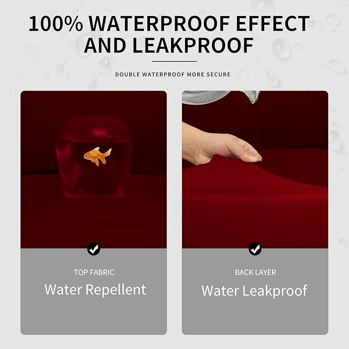Easy-Going 100% Dual Waterproof 3 Pieces Oversized Loveseat Cover Stretch Soft Couch Cover for Dogs, Sofa Slipcover for 2 Separate Cushion Couch Leakproof Furniture Protector for Kids, Pets Wine