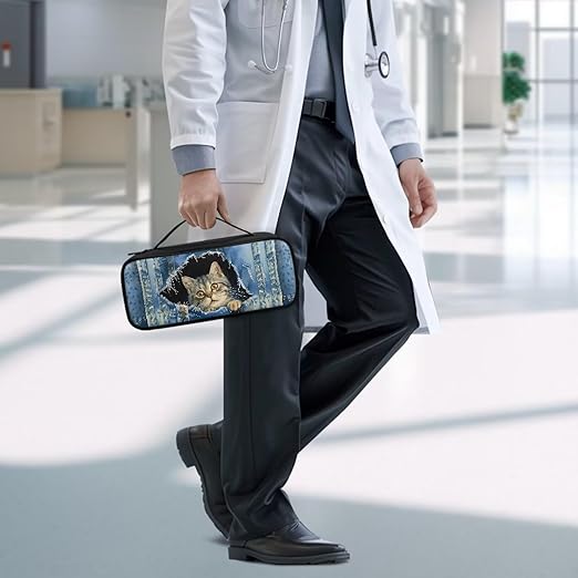 Gomyblomy Cute Stethoscope Case with Extra Pocket for Nurse Accessories, Denim Cat Print Protective Stethoscope Holder Storage Bag Fit for Classic III, Lightweight II S.E and More