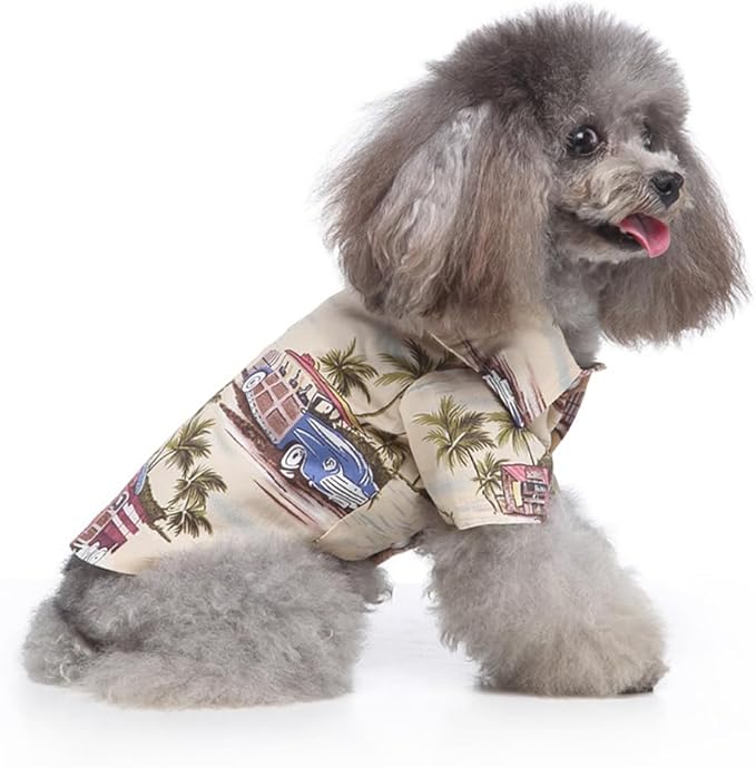 Tangpan Summer Pet Daisy Hawaiian Beach Plaid Print Shirts Clothes for Dog (X-Small, Beige)