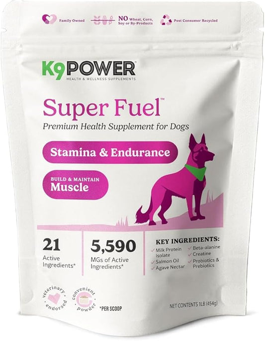 K9 Power Super Fuel - Premium Nutrional Supplement for Active Dogs, Canine Energy Support, Muscle and Energy for Enhanced Performance, 1lbs