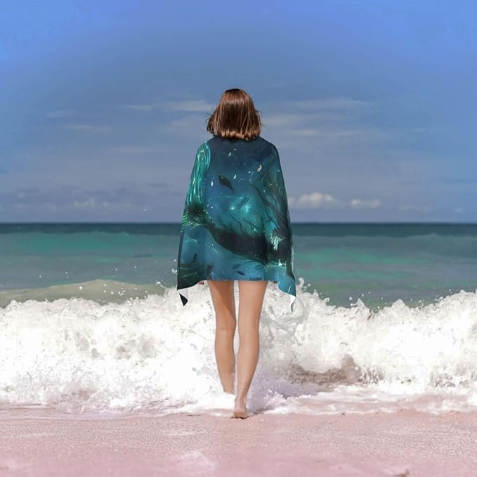 Mermaid Beach Towel 31inx51in, Ocean Sand-Free Microfiber Bath Towel Ultra Soft Quick Dry Pool Towel Absorbent Towel Lightweight Towel for Swimming Bathroom Decor
