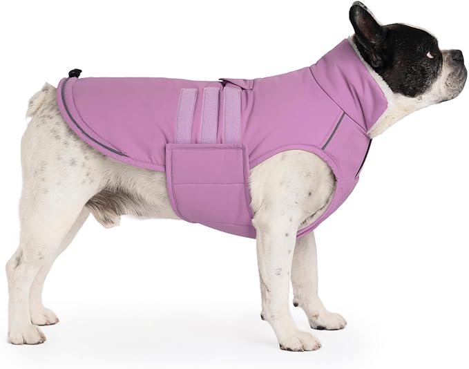 Mklhgty Extra Warm Dog Coat, Waterproof Dog Winter Jacket with Leash Portal, Fleece Reflective Pet Snow Vest for Small Medium Large Dogs - Lilac - S