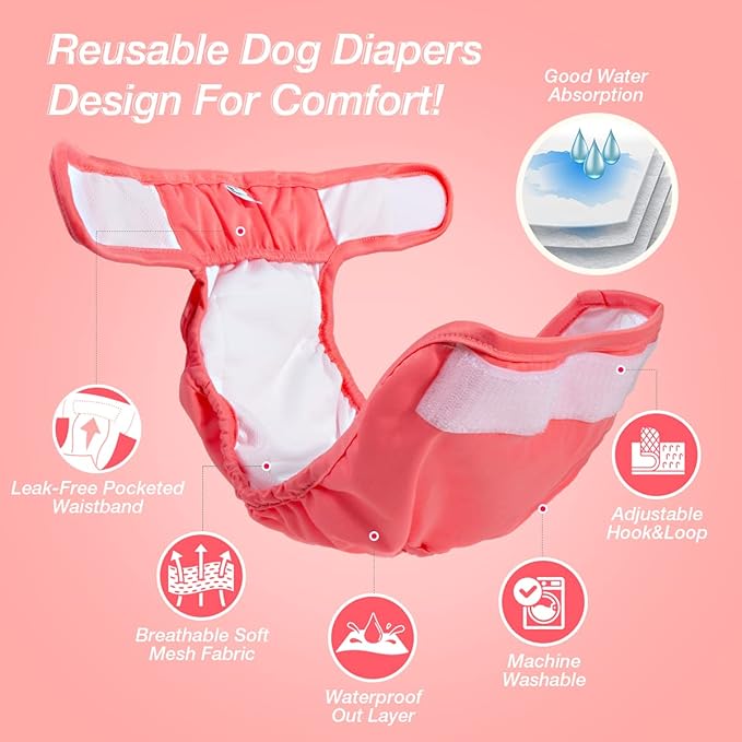 Pet Soft Washable Female Diapers (3 Pack) Female Dog Diapers, Comfort Reusable Doggy Diapers for Girl Dog in Period Heat (Sprightly, M)