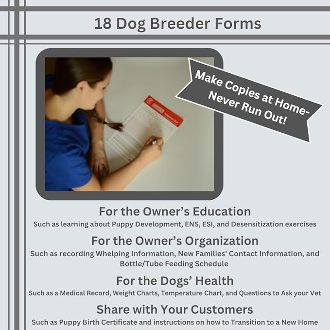 Dog Breeding Supplies and Charts- Puppy Birth Planning, Vaccine Record Book to Track Dewormer for Puppies/Dog Flea Medicine, Bottle Feeding Chart, More Whelping Supplies or Newborn Puppy Essentials