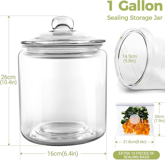 Masthome 1 Gallon Glass Jar with Lid,Large Glass Cookie Jar,Wide Mouth,Dishwasher Safe,Large Clear Jar,Storage Containers with Lids For Flour,Nuts,Cookies,Snacks